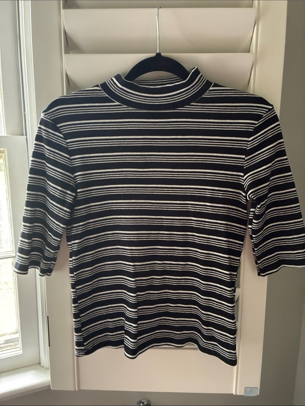 Zara Black and White Striped Mock Neck Top